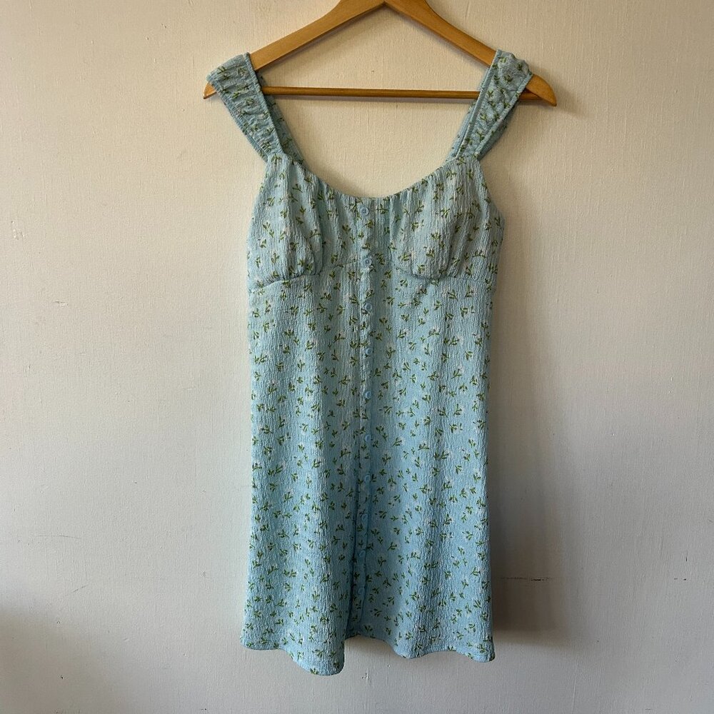 Babydoll Dress Womens Large Blue Microfloral Sweetheart‎ Neck Milk Maid Coquette